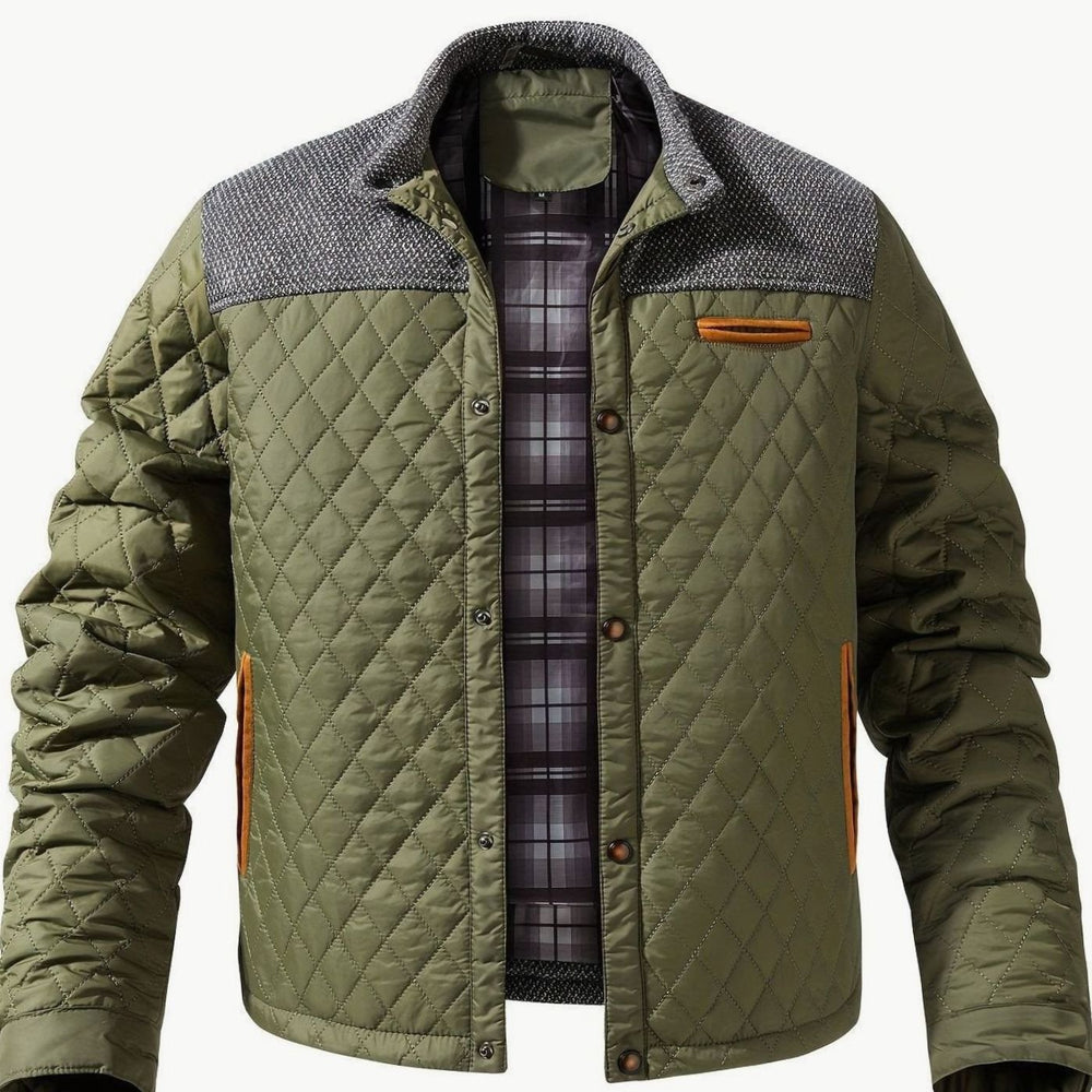 Men's Quilted Stand-Collar Snap-Front Insulated Jacket - Fern Green