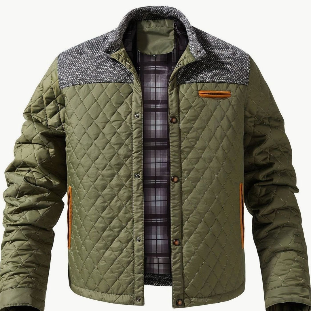 Men's Quilted Stand-Collar Snap-Front Insulated Jacket - Fern Green
