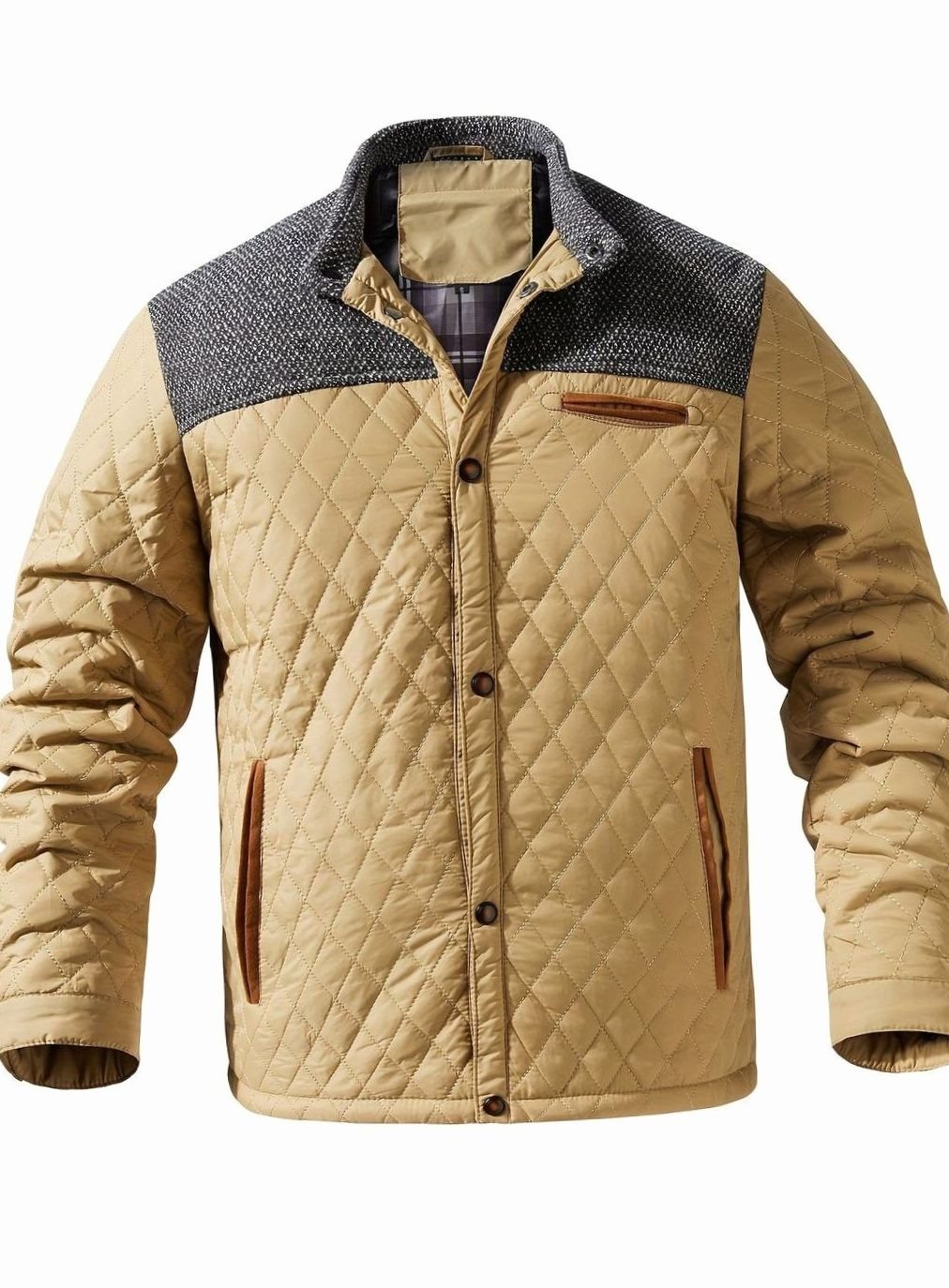 Men's Quilted Stand-Collar Snap-Front Insulated Jacket