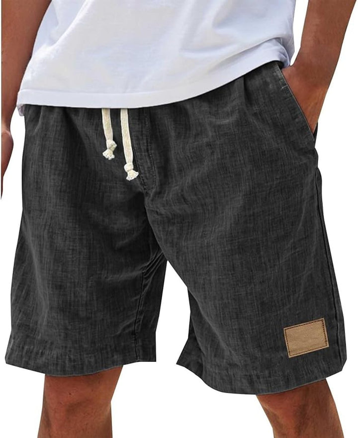 Men's Relaxed-Fit Drawstring Linen Casual Summer Shorts - Black