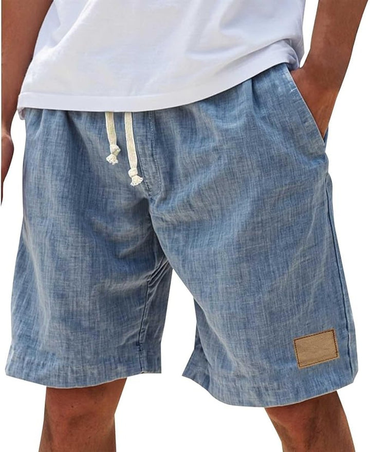 Men's Relaxed-Fit Drawstring Linen Casual Summer Shorts - Blue
