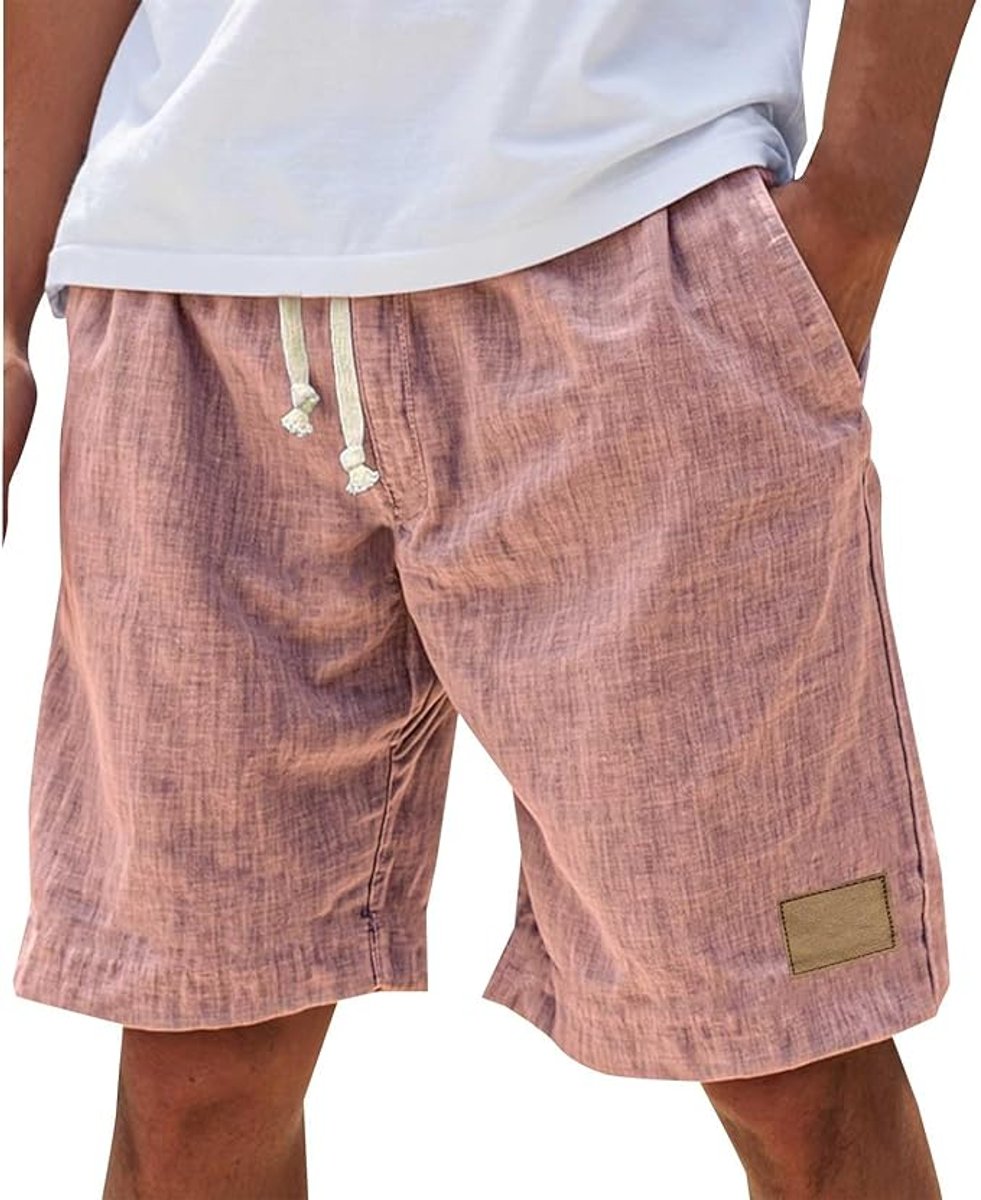 Men's Relaxed-Fit Drawstring Linen Casual Summer Shorts - Pink