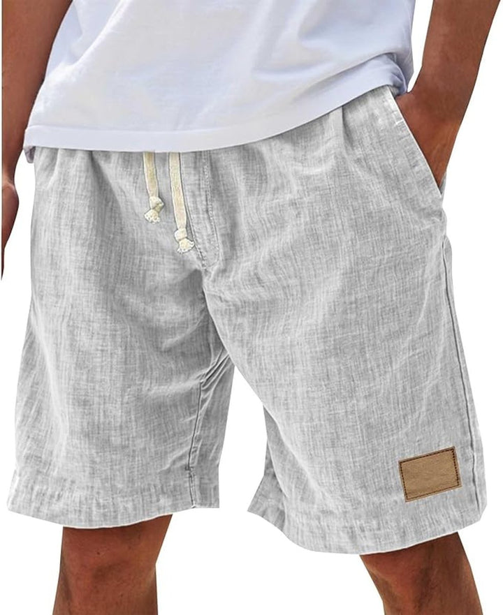 Men's Relaxed-Fit Drawstring Linen Casual Summer Shorts - White