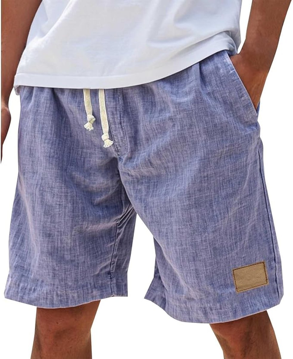 Men's Relaxed-Fit Drawstring Linen Casual Summer Shorts - Purple