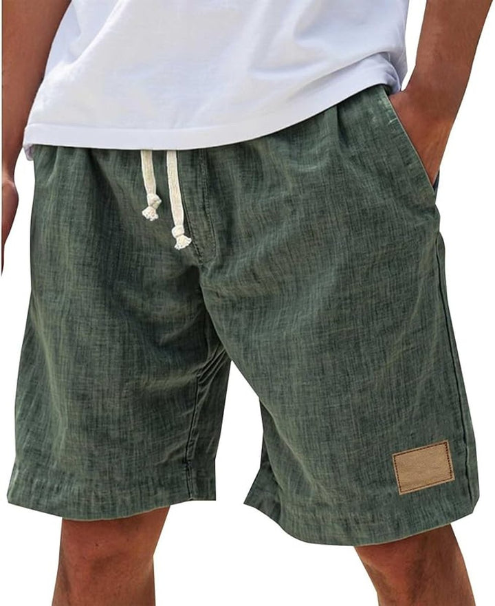 Men's Relaxed-Fit Drawstring Linen Casual Summer Shorts - Green