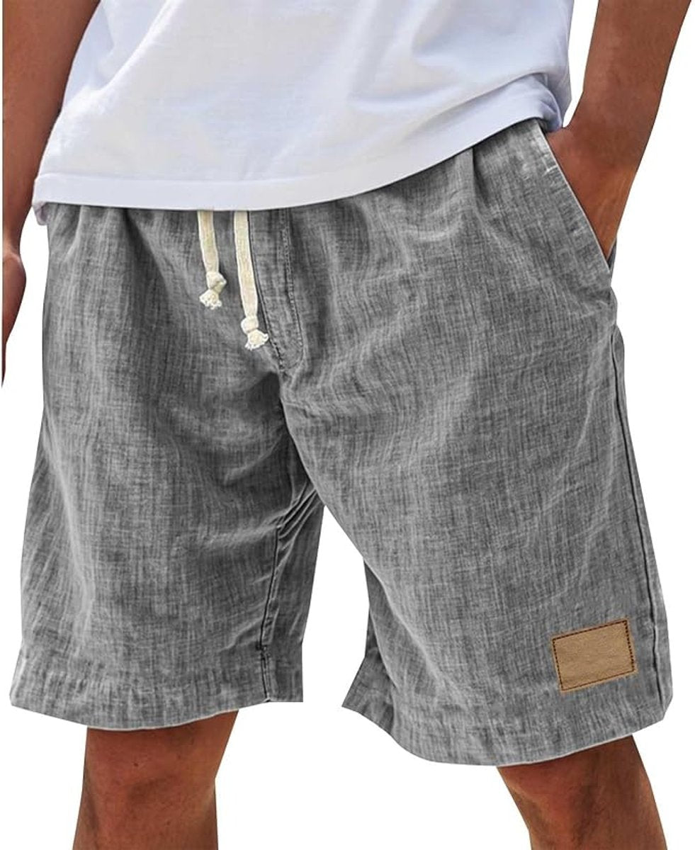 Men's Relaxed-Fit Drawstring Linen Casual Summer Shorts - Gray