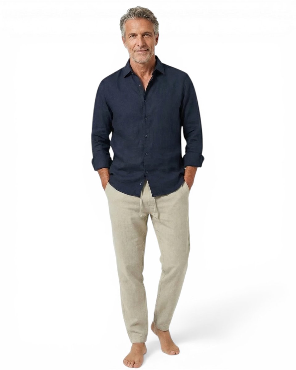 Men's Relaxed-Fit Drawstring Linen Pants