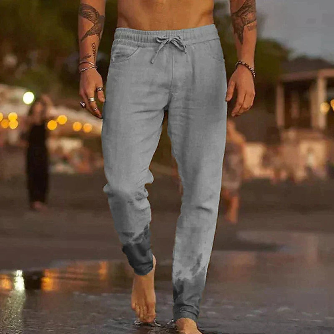 Men's Relaxed-Fit Drawstring Linen Pants - Gray