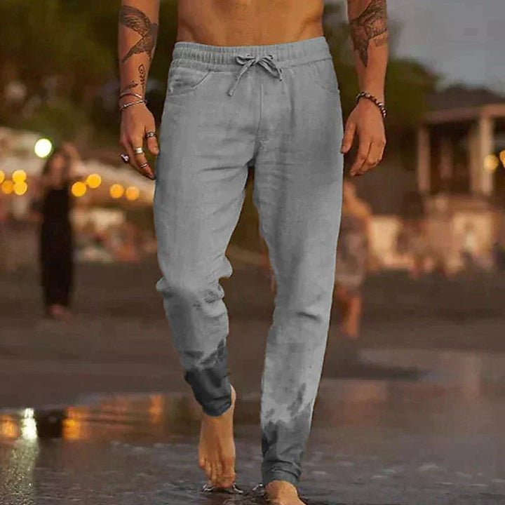Men's Relaxed-Fit Drawstring Linen Pants - Gray