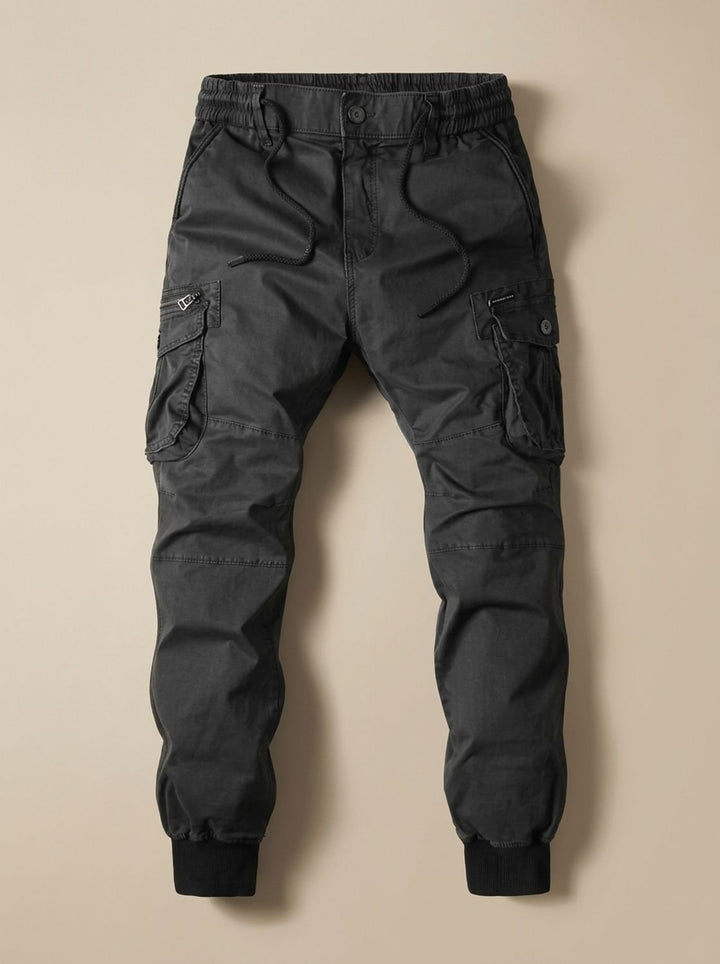 Men's Relaxed-Fit Elastic-Waist Cargo Jogger Pants - Black