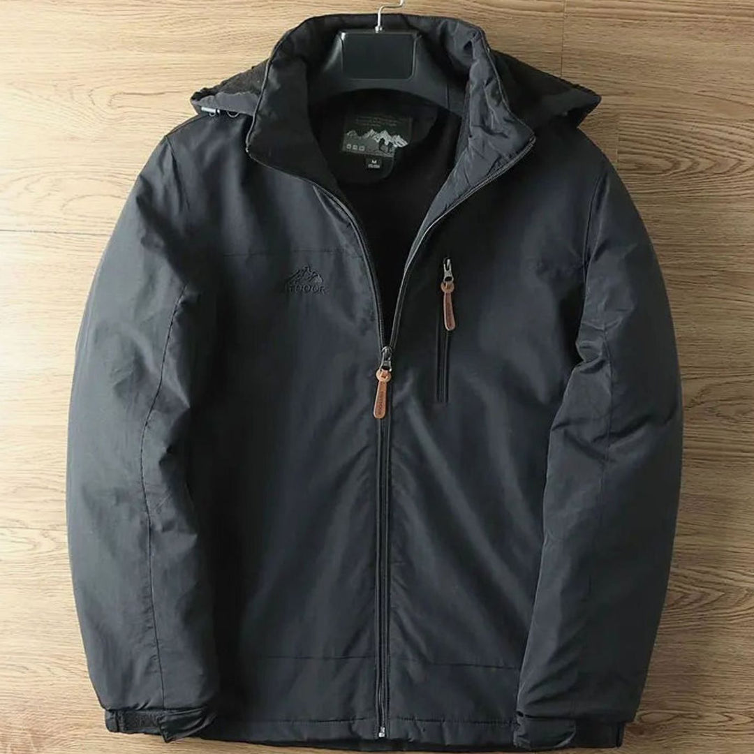 Men's Relaxed-Fit Hooded Zip-Front Outdoor Jacket - Black
