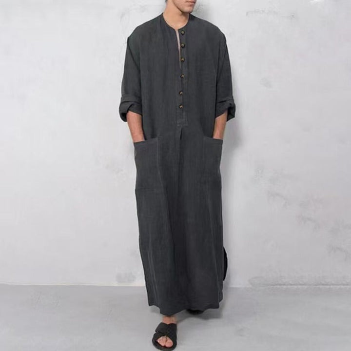 Men's Relaxed-Fit Linen Maxi Tunic Kaftan Elbow-Sleeve