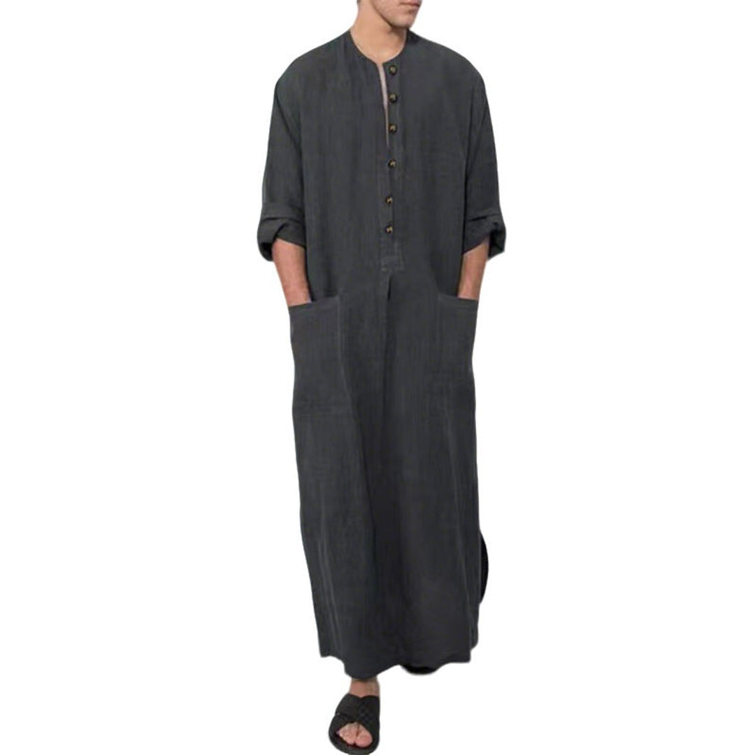 Men's Relaxed-Fit Linen Maxi Tunic Kaftan Elbow-Sleeve - Gray
