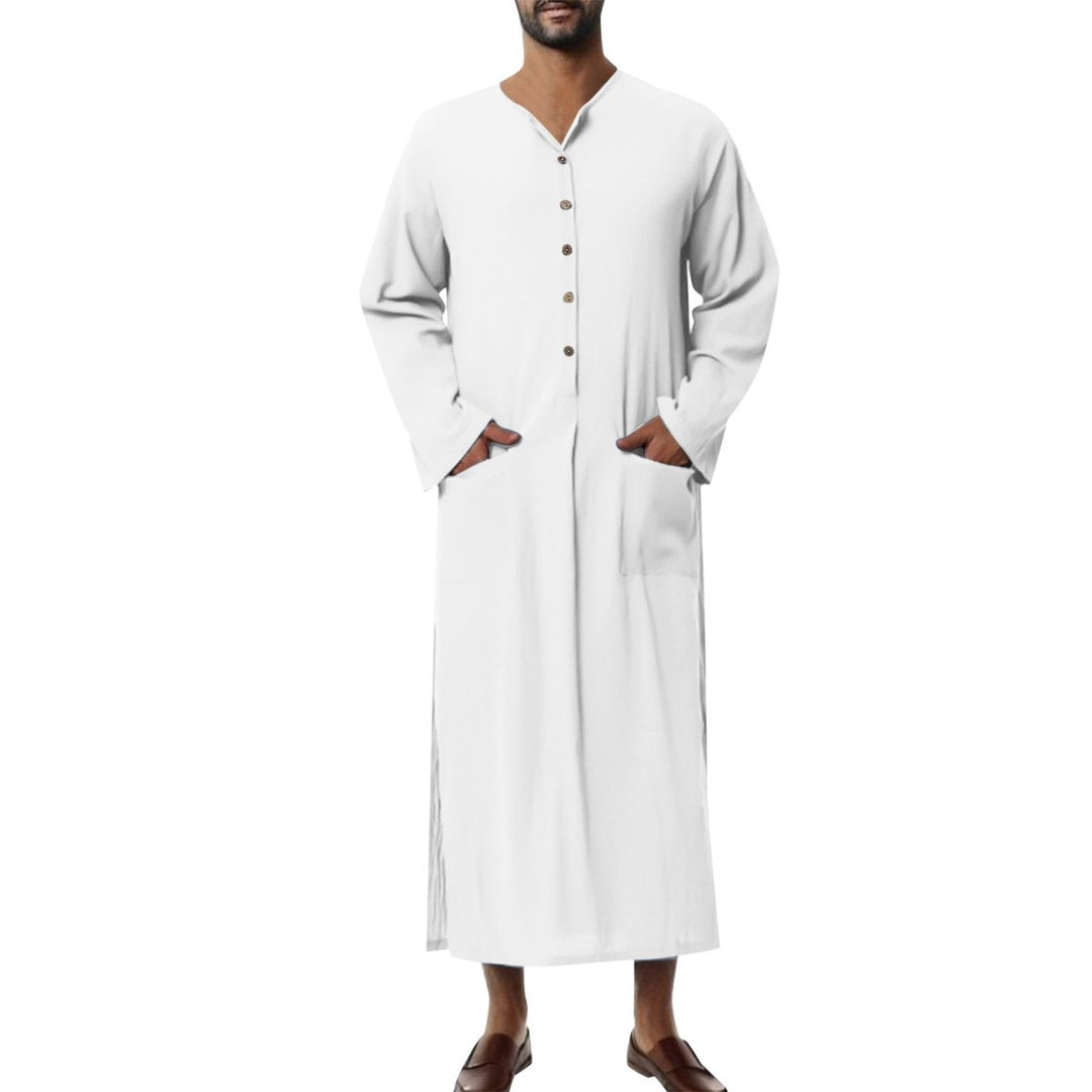 Men's Relaxed-Fit Linen Maxi Tunic Kaftan Elbow-Sleeve - White