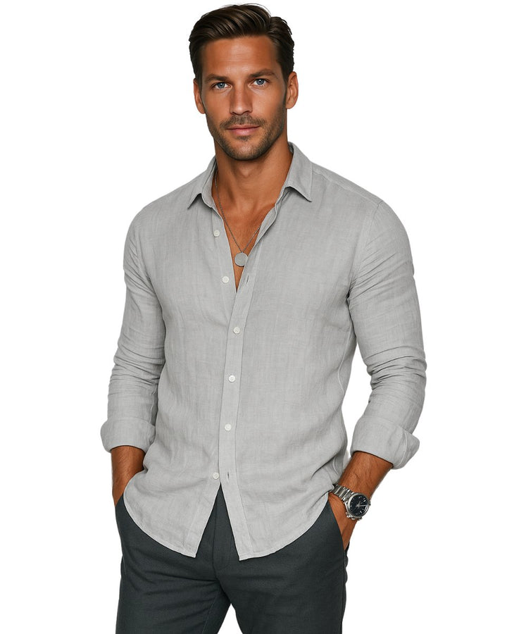 Men's Relaxed-Fit Long Sleeve Linen Button-Up Shirt