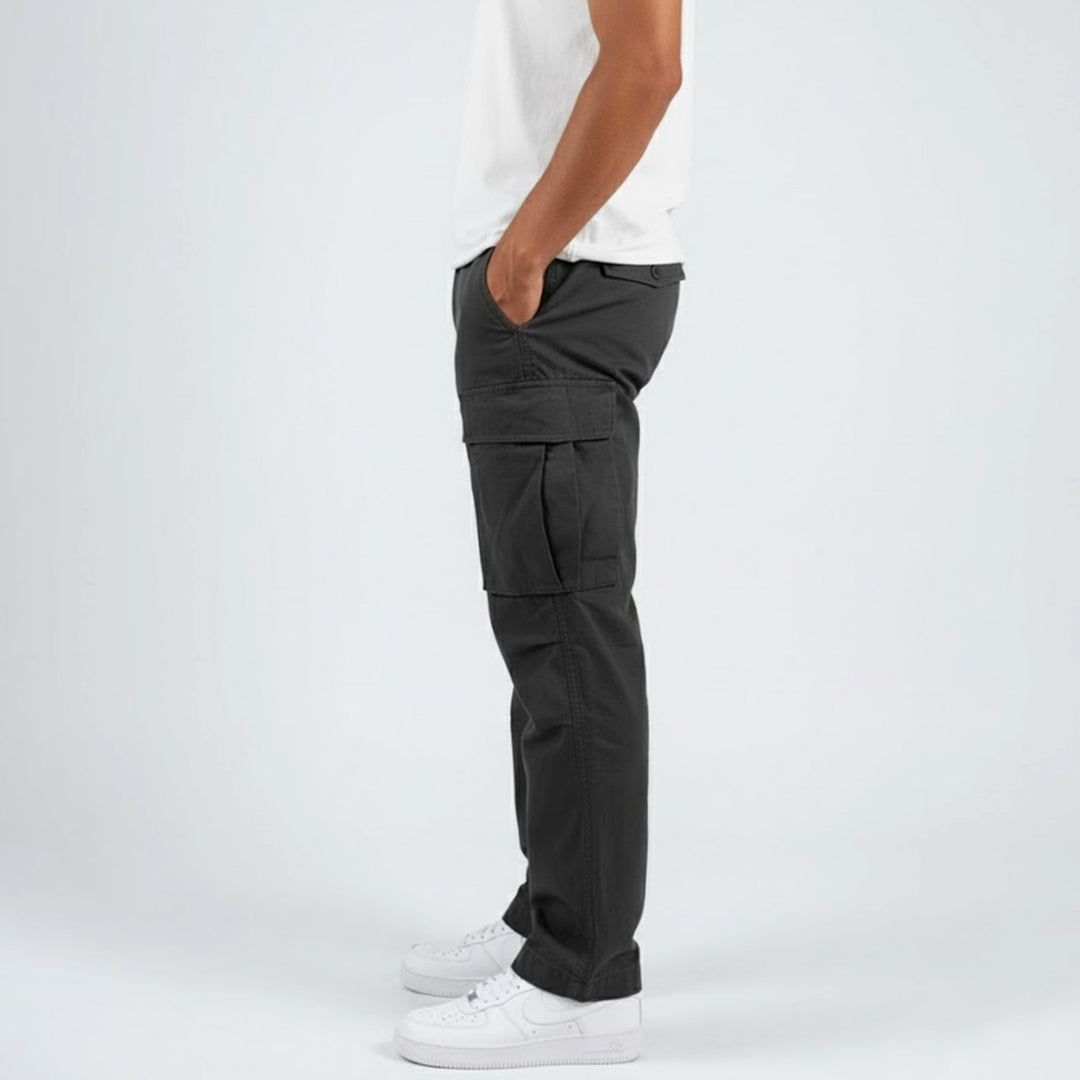 Men's Relaxed Fit Multi-Pocket Cargo Pants Streetwear - Black