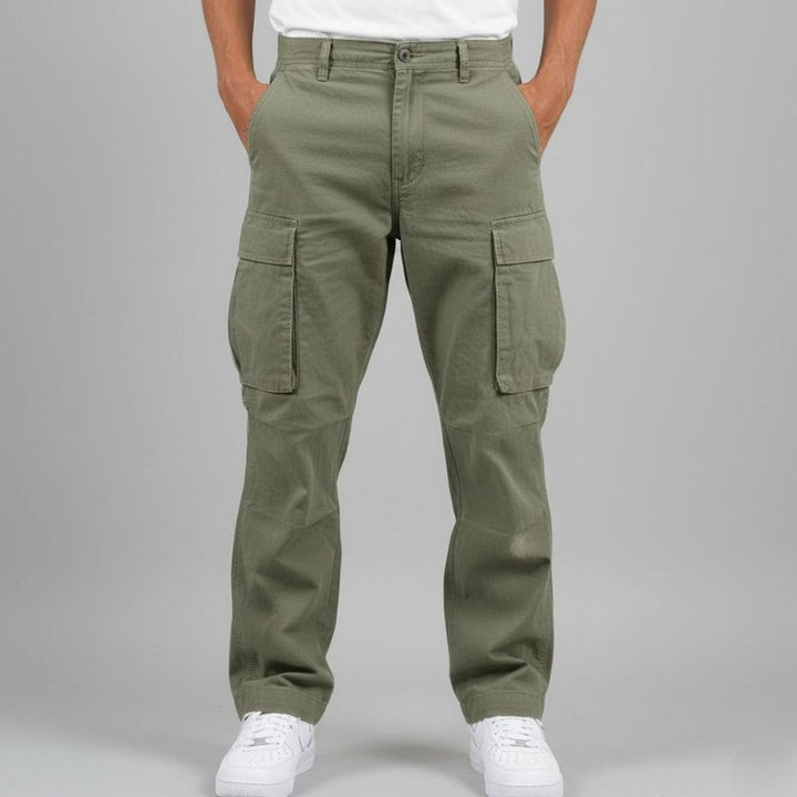 Men's Relaxed Fit Multi-Pocket Cargo Pants Streetwear - Dark Green