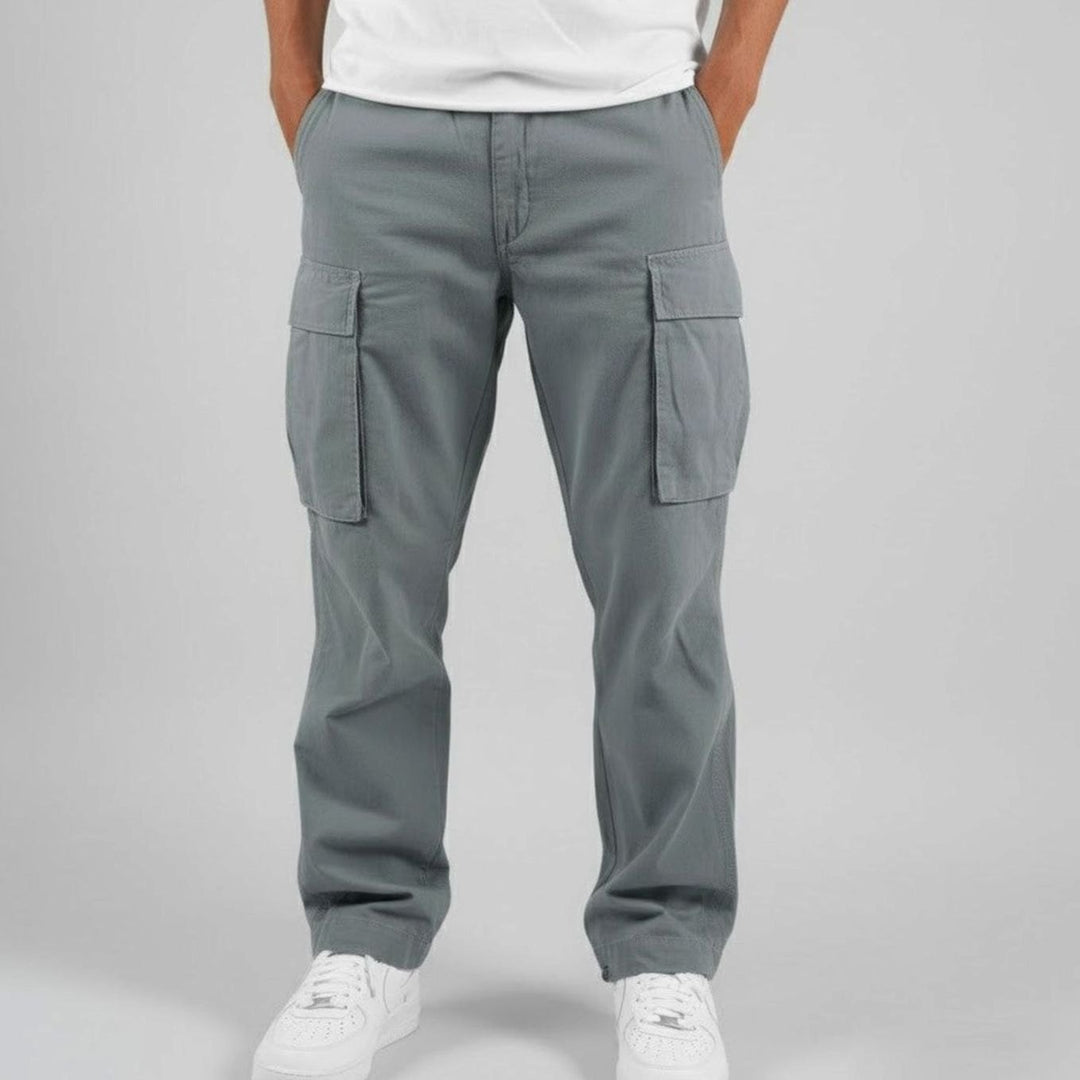 Men's Relaxed Fit Multi-Pocket Cargo Pants Streetwear - Grey