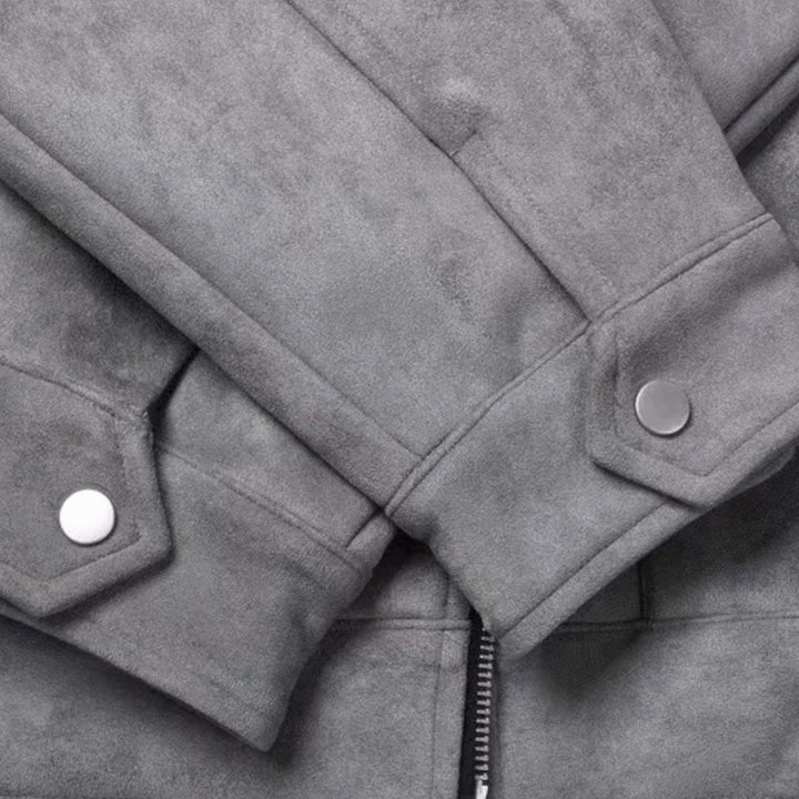 Men's Relaxed-Fit Suede Zip-Up Notch-Lapel Bomber Jacket