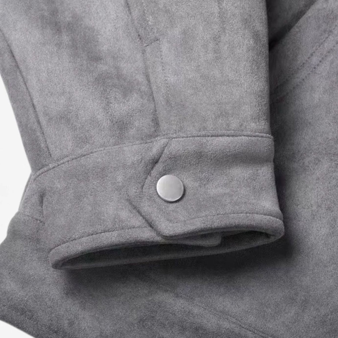 Men's Relaxed-Fit Suede Zip-Up Notch-Lapel Bomber Jacket