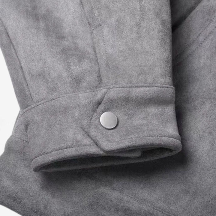 Men's Relaxed-Fit Suede Zip-Up Notch-Lapel Bomber Jacket