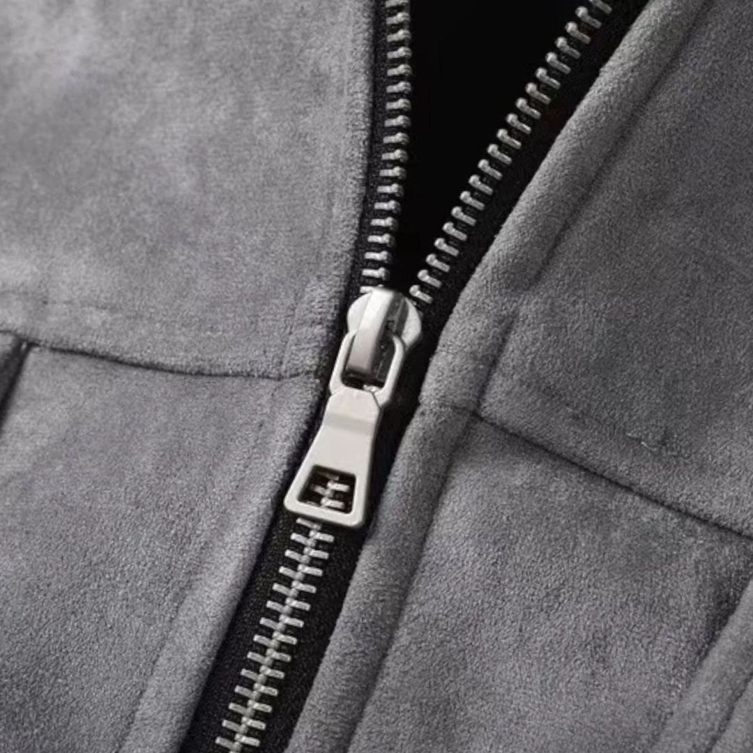 Men's Relaxed-Fit Suede Zip-Up Notch-Lapel Bomber Jacket