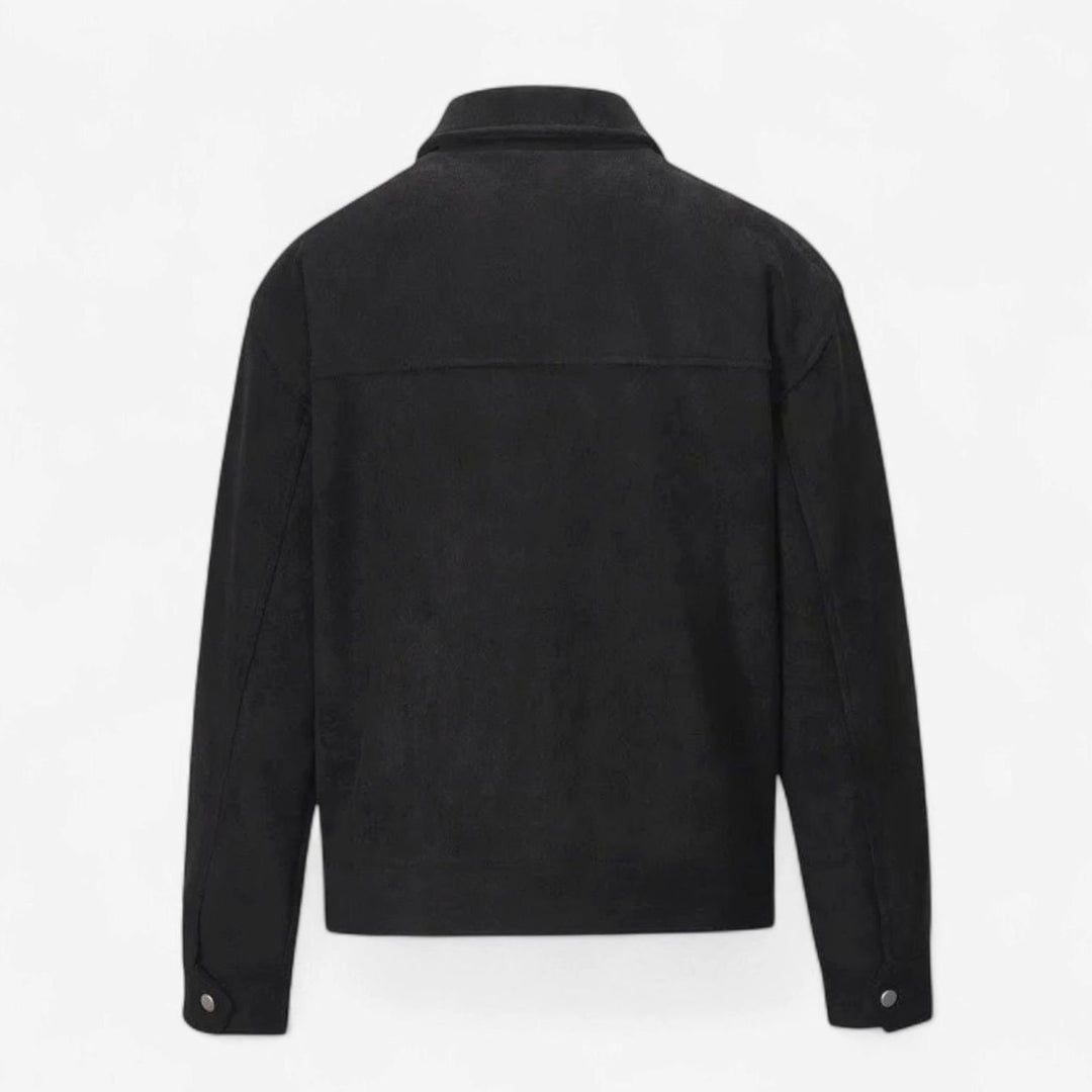 Men's Relaxed-Fit Suede Zip-Up Notch-Lapel Bomber Jacket
