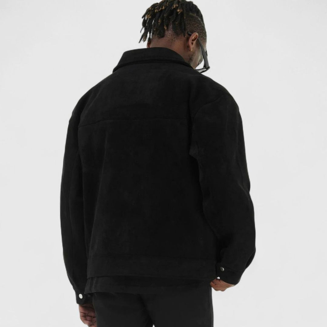 Men's Relaxed-Fit Suede Zip-Up Notch-Lapel Bomber Jacket