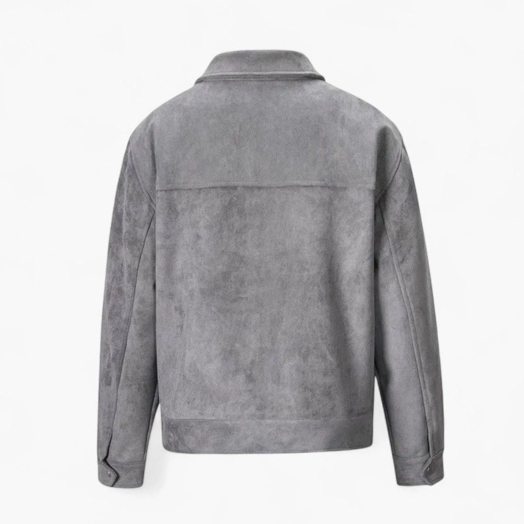 Men's Relaxed-Fit Suede Zip-Up Notch-Lapel Bomber Jacket