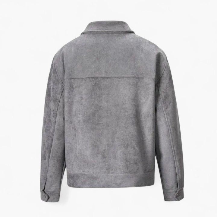 Men's Relaxed-Fit Suede Zip-Up Notch-Lapel Bomber Jacket