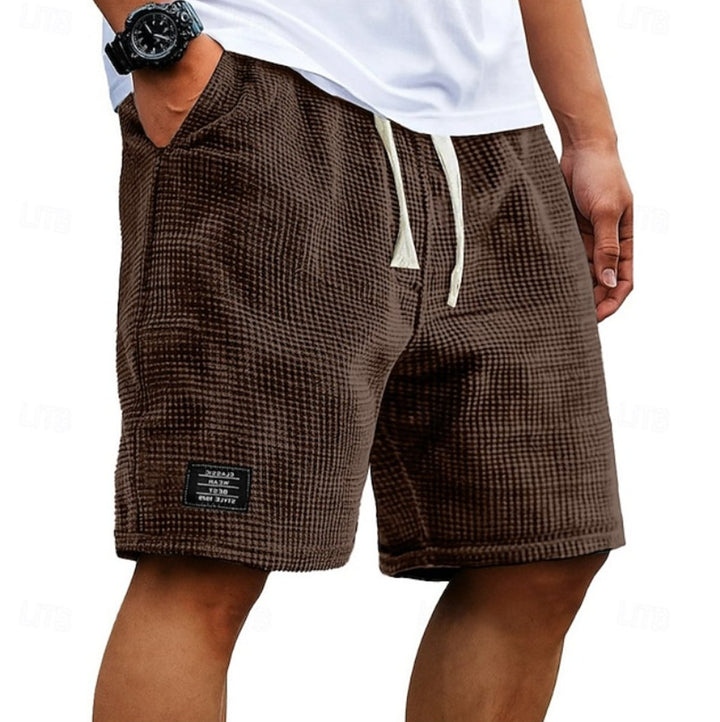 Men's Relaxed-Fit Waffle-Knit Drawstring Casual Shorts - Dark Brown