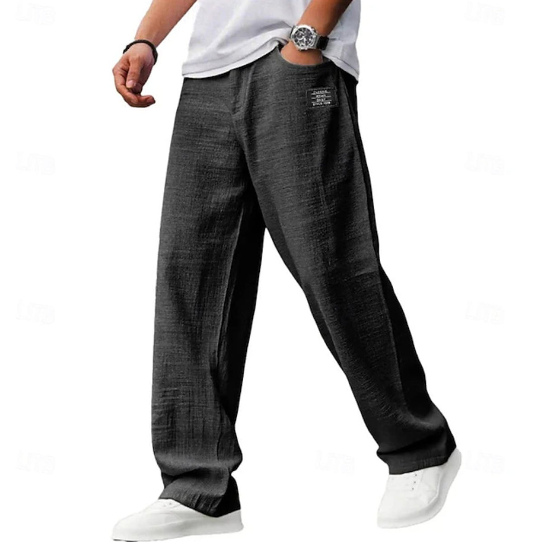 Men's Relaxed-Fit Wide-Leg Lightweight Casual Pants - Black