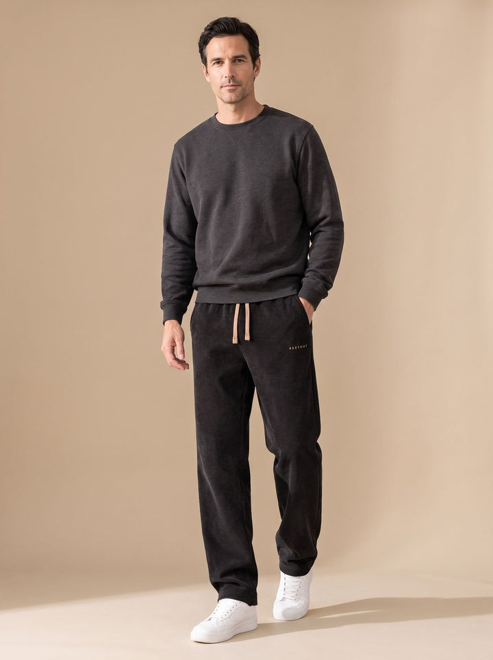 Men's Relaxed Straight-Leg Corduroy Drawstring Pants - Black