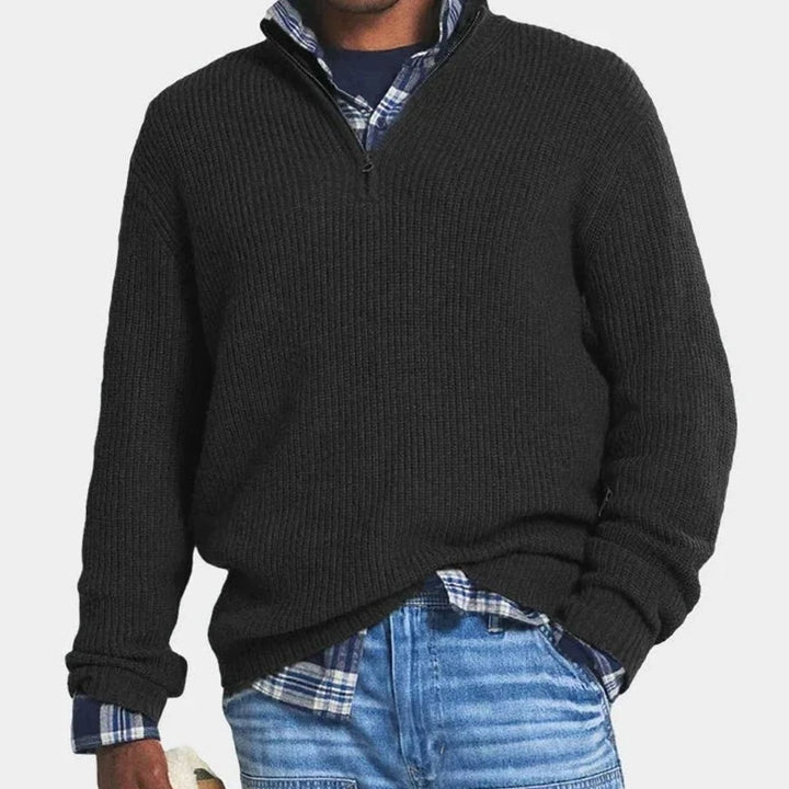 Men's Ribbed Knit Quarter-Zip Pullover Sweater - Black