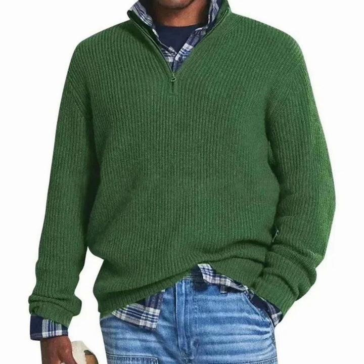 Men's Ribbed Knit Quarter-Zip Pullover Sweater - Green