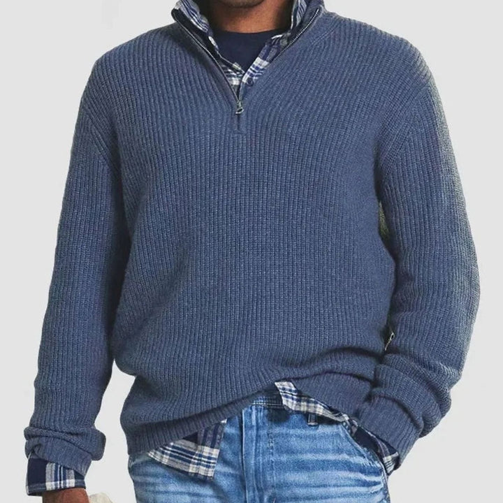 Men's Ribbed Knit Quarter-Zip Pullover Sweater - Blue