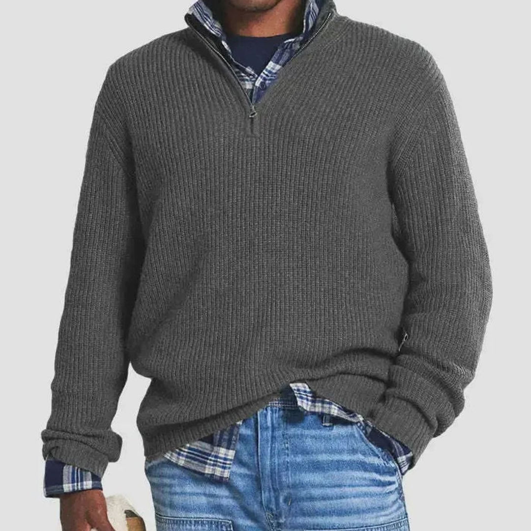 Men's Ribbed Knit Quarter-Zip Pullover Sweater - Gray