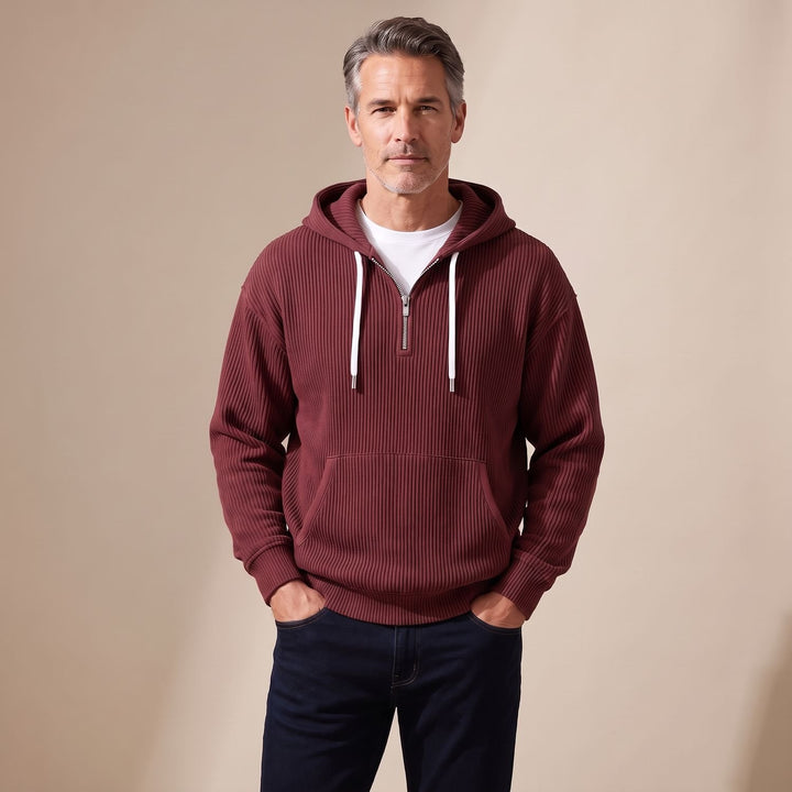 Henry | Men's Ribbed Quarter-Zip Hooded Half-Zip Pullover Sweatshirt ...