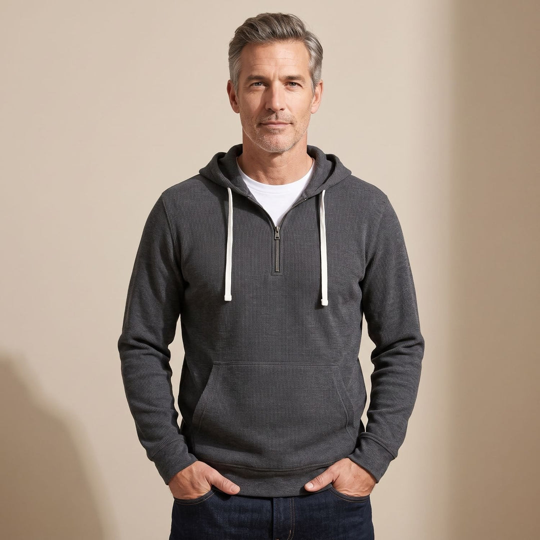 Henry | Men's Ribbed Quarter-Zip Hooded Half-Zip Pullover Sweatshirt ...
