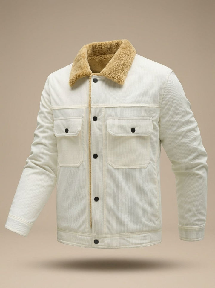 Men's Sherpa-Lined Corduroy Button-Front Jacket Fleece Collar