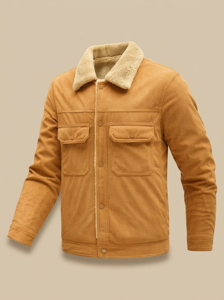 Men's Sherpa-Lined Corduroy Button-Front Jacket Fleece Collar - Caramel