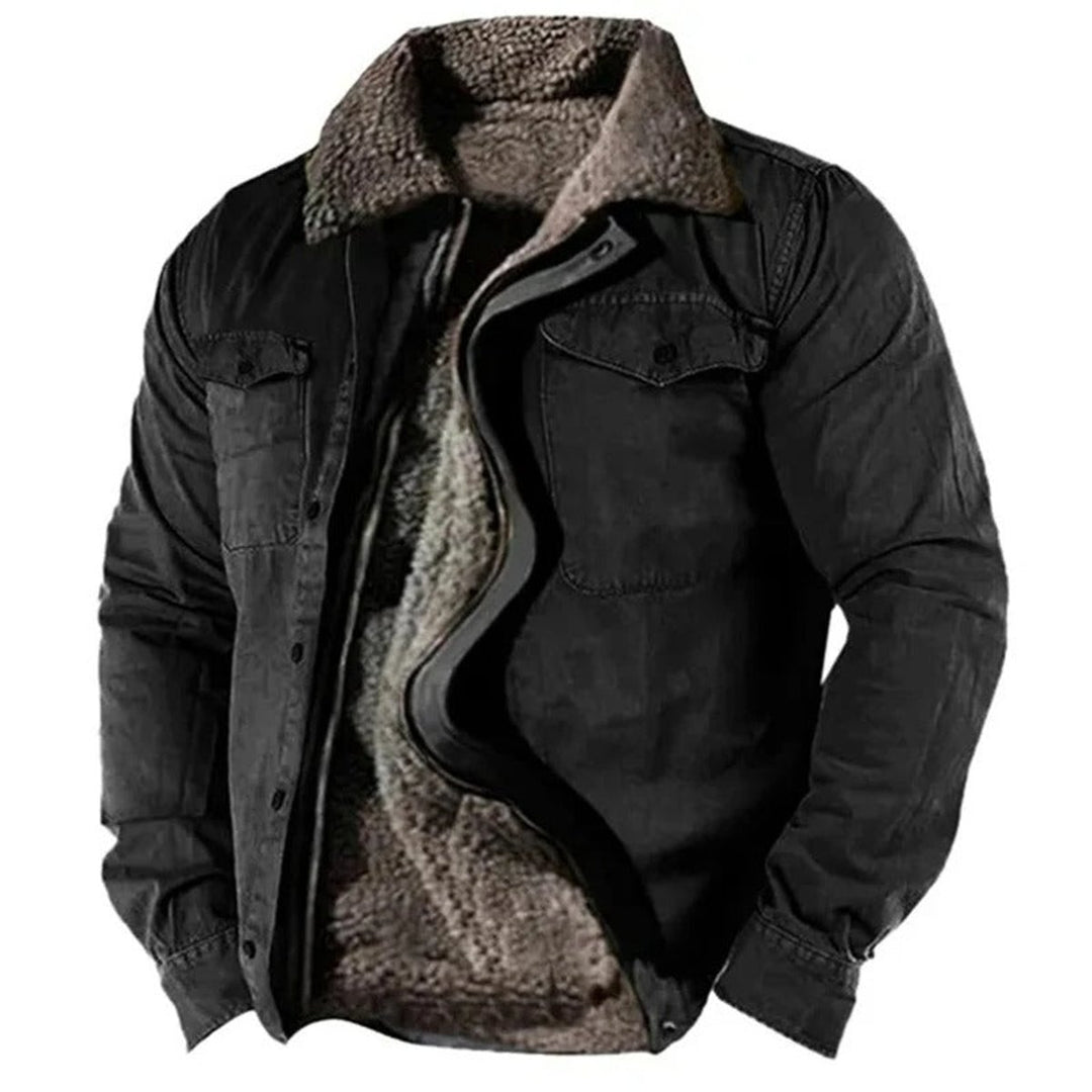 Men's Sherpa-Lined Fleece Western Snap-Button Jacket Sweater Women Love Too - Black