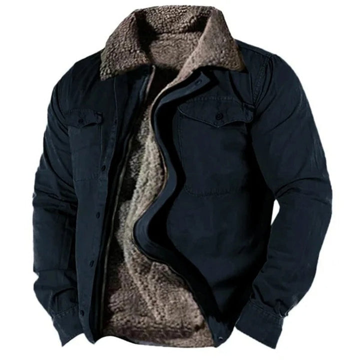Men's Sherpa-Lined Fleece Western Snap-Button Jacket Sweater Women Love Too - Navy Blue