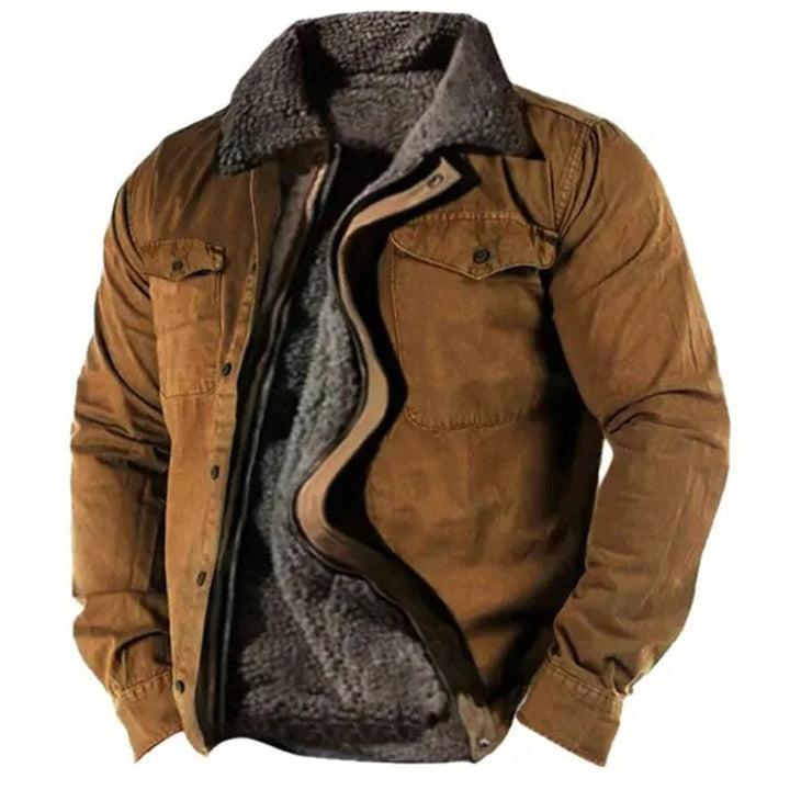 Men's Sherpa-Lined Fleece Western Snap-Button Jacket Sweater Women Love Too - Brown