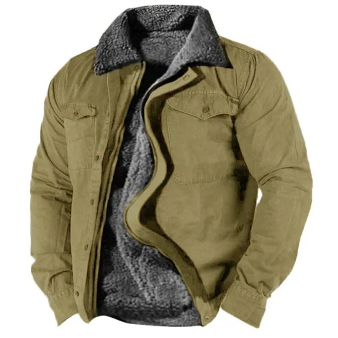 Men's Sherpa-Lined Fleece Western Snap-Button Jacket Sweater Women Love Too - Green