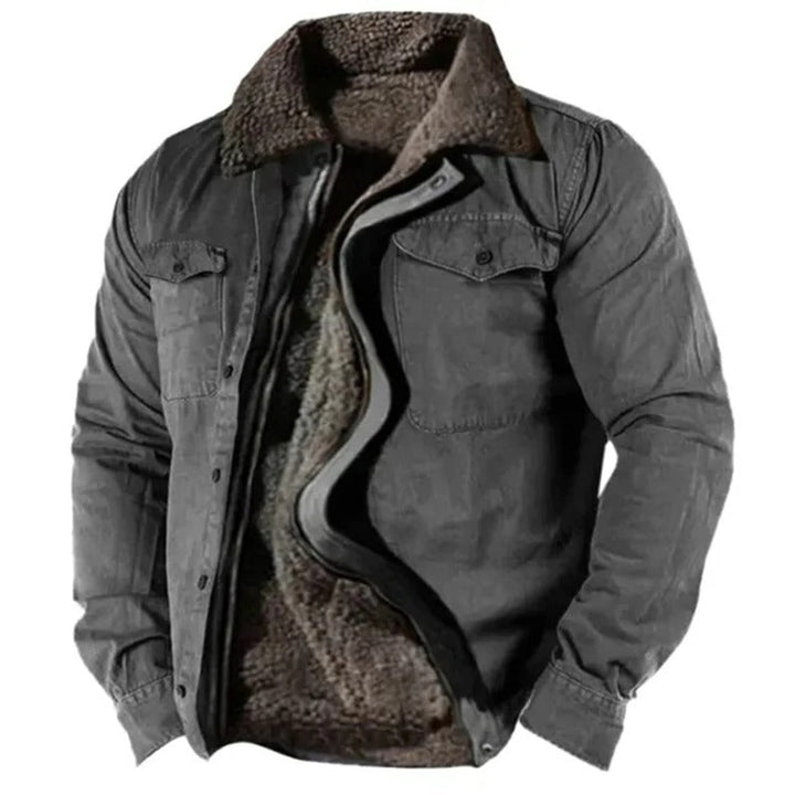 Men's Sherpa-Lined Fleece Western Snap-Button Jacket Sweater Women Love Too - Dark Gray