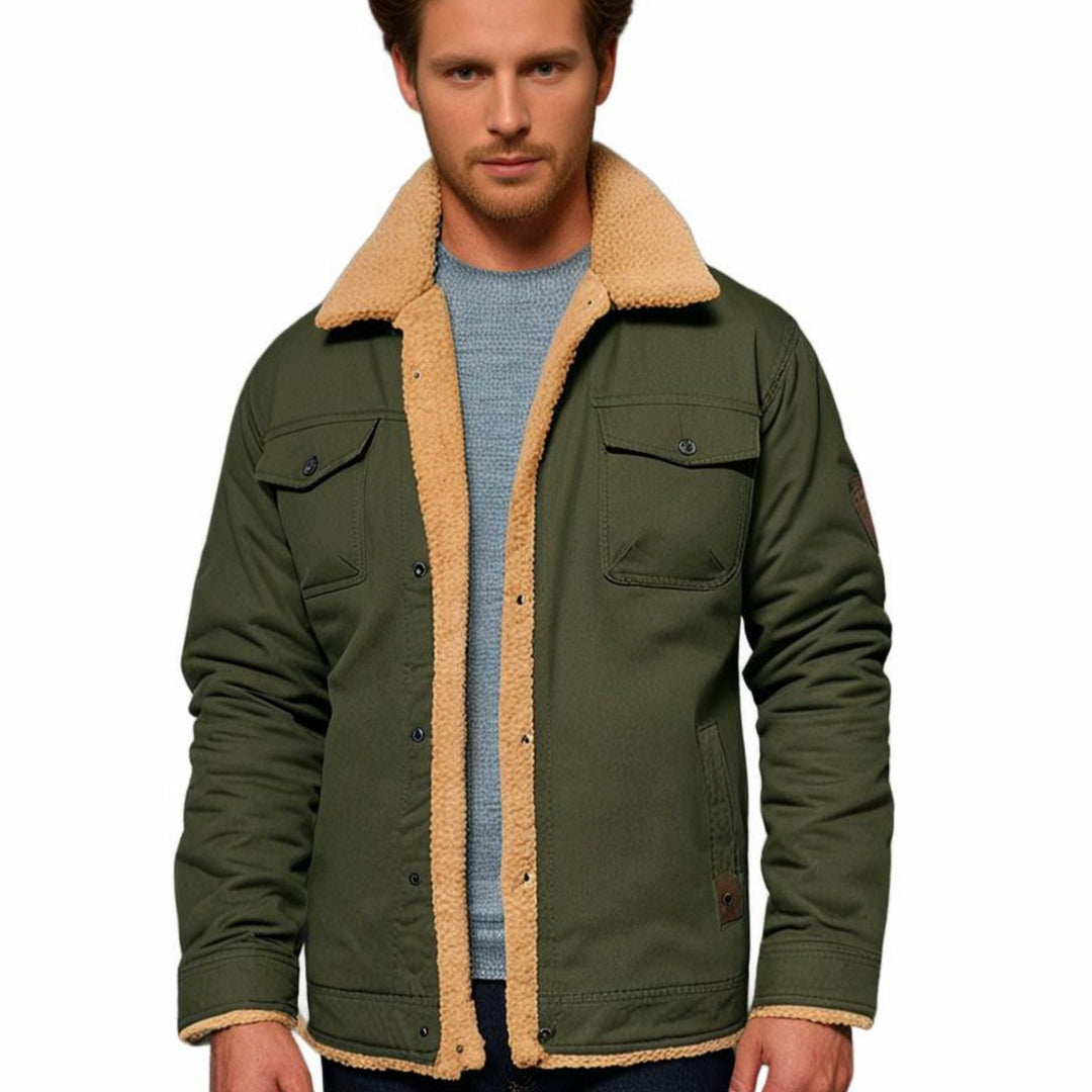 Men's Sherpa-Lined Fleece Winter Jacket Multi-Pocket