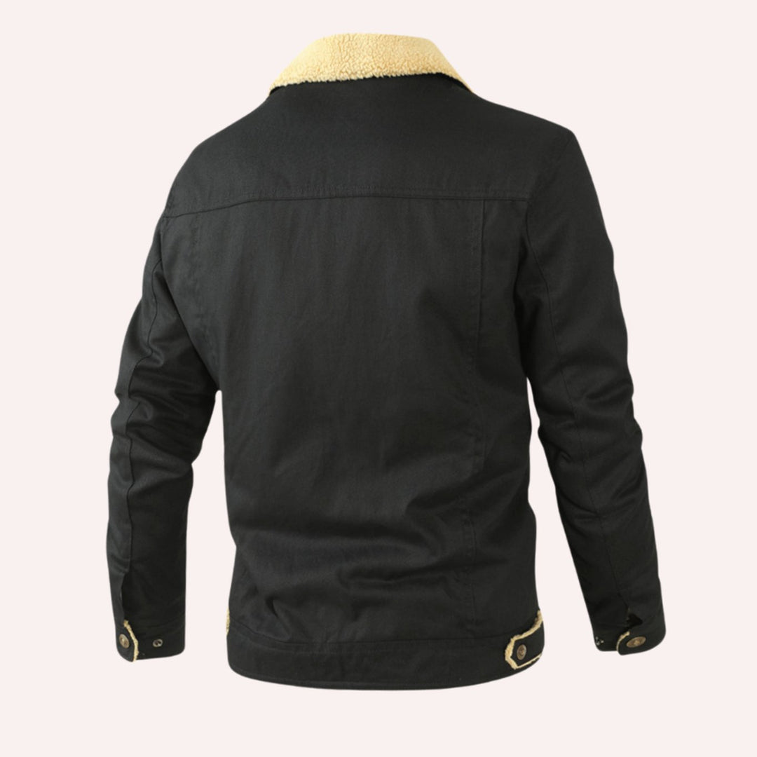 Men's Sherpa-Lined Fleece Winter Jacket Multi-Pocket