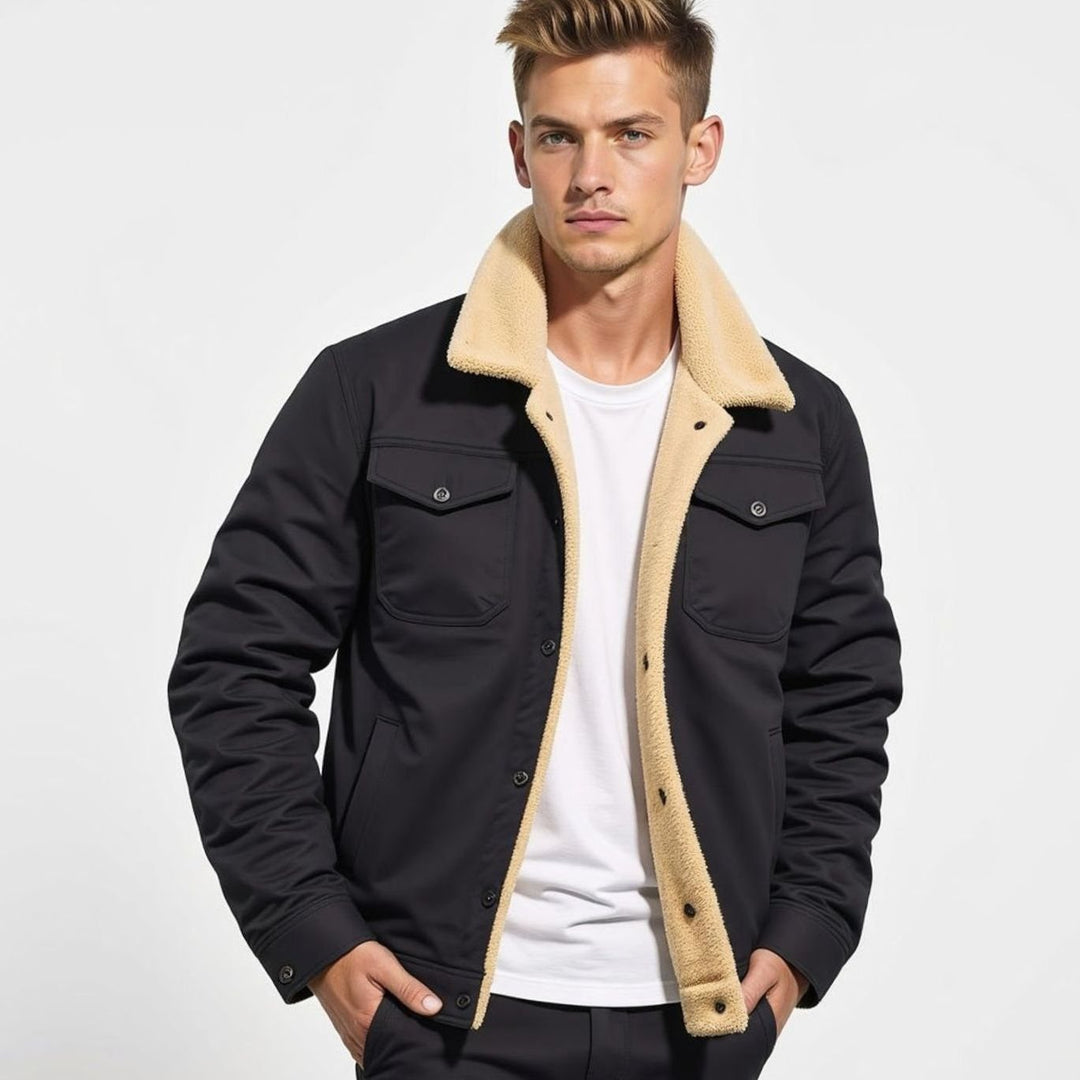 Men's Sherpa-Lined Fleece Winter Jacket Multi-Pocket