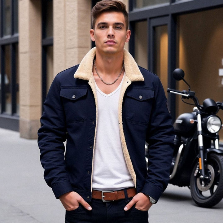 Men's Sherpa-Lined Fleece Winter Jacket Multi-Pocket